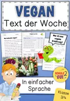 Vorschau - Arbeitsblätter - Text der Woche - Vegane Ernährung / Lesetext (ab Klasse 3) / Lesekonferenz - Deckblatt