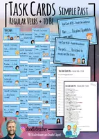 Vorschau - Stationenlernen - 30+ Task Cards - Simple Past (regular verbs + be) - Deckblatt