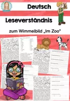 Vorschau - Arbeitsblätter - Leseverständnis zum Wimmelbild "Im Zoo" (2-fach differenziert) - Deckblatt