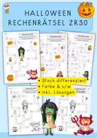 Vorschau - Arbeitsblätter - Rechenrätsel Halloween, ZR30, Addition, Subtraktion - Deckblatt