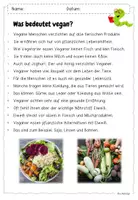 Vorschau - Arbeitsblätter - Text der Woche - Vegane Ernährung / Lesetext (ab Klasse 3) / Lesekonferenz - Seite 1
