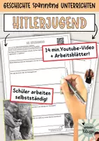 Vorschau - Arbeitsblätter - Youtubevideo: Die Hitlerjugend + Arbeitsblätter, Sekundarstufe 1, 2. Weltkrieg - Deckblatt