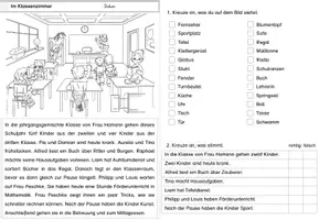 Vorschau - Arbeitsblätter - Leseverständnis zum Wimmelbild "Im Klassenzimmer" (2-fach differenziert) - Seite 1