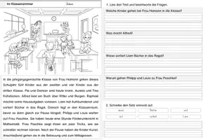 Vorschau - Arbeitsblätter - Leseverständnis zum Wimmelbild "Im Klassenzimmer" (2-fach differenziert) - Seite 2
