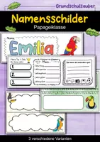 Vorschau - Mal- und Bastelvorlagen - Papagei Namensschilder für die Papageiklasse - 3 Vorlagen - Deckblatt