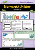 Vorschau - Mal- und Bastelvorlagen - Wal Namensschilder für die Walklasse - 3 Vorlagen - Deckblatt