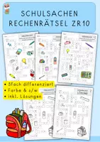 Vorschau - Arbeitsblätter - Rechenrätsel Schulsachen, ZR10, Addition, Subtraktion - Deckblatt