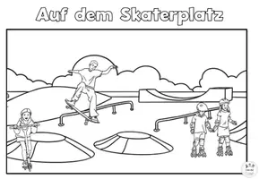 Vorschau - Mal- und Bastelvorlagen - Wimmelbild / Ausmalbild "Auf dem Skaterplatz" Im Park - DaZ / DaF / Deutsch - Seite 2