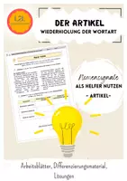 Vorschau - Arbeitsblätter - Groß- und Kleinschreibung - Nomensignale: Artikel (Wortart wiederholen und als Nomensignal anwenden) - Deckblatt