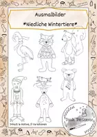 Vorschau - Mal- und Bastelvorlagen - Ausmalbilder - Niedliche Wintertiere - Deckblatt