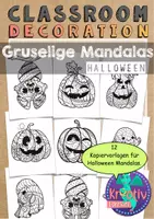 Vorschau - Mal- und Bastelvorlagen - Halloween Mandalas - Kürbis Fledermaus Gespenst #huhuhalloween - Deckblatt