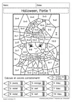 Aperçu - Feuilles d'exercices - Calculer et Colorier: Halloween - Espace numérique 10 - Page 1