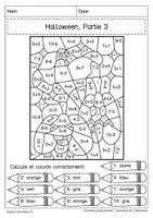 Aperçu - Feuilles d'exercices - Calculer et Colorier: Halloween - Espace numérique 10 - Page 3