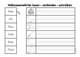 Vorschau - Arbeitsblätter - Deutsch - Halloweenwörter lesen, verbinden, schreiben - Seite 1