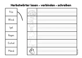 Vorschau - Arbeitsblätter - Deutsch - Herbstwörter lesen, verbinden und schreiben - Seite 1