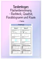 Vorschau - Arbeitsblätter - Tandembogen (editierbar)- Flächeninhalt: Rechteck, Quadrat, Parallelogramm und Raute - Deckblatt