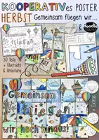 Vorschau - Mal- und Bastelvorlagen - Herbst - Kooperatives Poster "Gemeinsam fliegen ..." 🎈Gemeinschaftsbild - Deckblatt