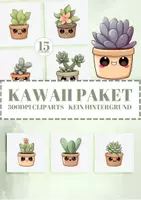 Vorschau - selbst erstellte Cliparts/Grafiken - 20 Kawaii Sukkulenten PNGs, Niedliche Pflanzen Cliparts, Sofortiger Download - Deckblatt