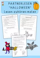 Vorschau - Arbeitsblätter - Partnerlesen Halloween, Lesen, zuhören und anmalen - Deckblatt