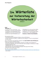 Vorschau - Unterrichtsreihen - Die Wörterbucharbeit mit der Wörterliste vorbereiten - Deckblatt