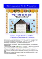 Vorschau - Arbeitsblätter - Wörtersuchspiel - Tiere auf dem Bauernhof - Deckblatt