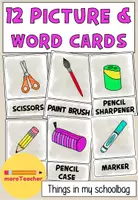 Vorschau - Bildkarten - Picture & Word Cards - What is in my schoolbag? - Deckblatt