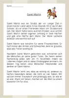 Vorschau - Arbeitsblätter - Lesetext (Lesetandem) "Sankt Martin" - mit Fragen zum Text - Seite 1