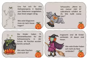 Vorschau - Aufgabenkarten - 24 Halloween Rechenkarten - Mathematik 2. / 3. Klasse - Seite 1