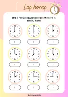 Vista previa - Hojas de trabajo - Las horas - Reloj digital y reloj analógico - página 1