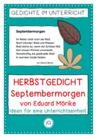 Vorschau - Arbeitsblätter - Herbstgedicht: Septembermorgen von Eduard Mörike. Idee für eine Unterrichtseinheit - Deckblatt