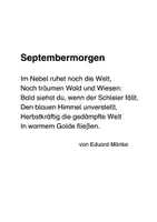 Vorschau - Arbeitsblätter - Herbstgedicht: Septembermorgen von Eduard Mörike. Idee für eine Unterrichtseinheit - Seite 1