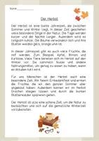 Vorschau - Arbeitsblätter - Lesetext (Lesetandem) "Der Herbst" - mit Fragen zum Text - Seite 1