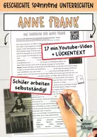 Vorschau - Arbeitsblätter - 17 min. Youtubevideo: Das Tagebuch der Anne Frank - Lückentext - Deckblatt