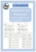 Vorschau - Arbeitsblätter - Arbeitsblätter Hauptsatz und Nebensatz, Satzgegenstand und Satzaussage in Grundschrift - Deckblatt