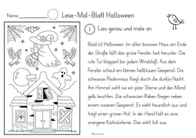 Vorschau - Arbeitsblätter - Lese-Mal-Blatt Halloween dreifach differenziert - Seite 1