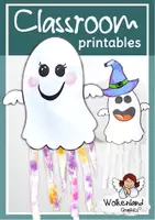 Vorschau - Mal- und Bastelvorlagen - Geist basteln Hängedeko Halloween Gespenst - Deckblatt