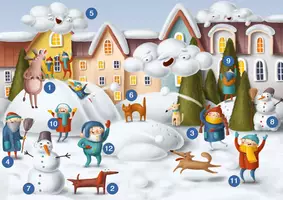 Vorschau - Arbeitsblätter - Hörspurgeschichte Winter Schneeballschlacht - Seite 1