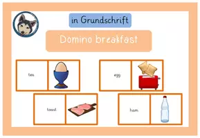 Vorschau - Spiele - Domino breakfast - Frühstück im Englischunterricht in Grundschrift - Deckblatt