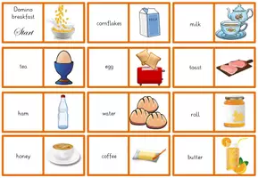 Vorschau - Spiele - Domino breakfast - Frühstück im Englischunterricht in Grundschrift - Seite 1
