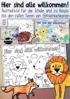 Vorschau - Mal- und Bastelvorlagen - Hier sind alle willkommen - FREEBIE Ausmalbild Tiere (Mutmachkarten) - Deckblatt