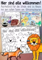 Vorschau - Mal- und Bastelvorlagen - Hier sind alle willkommen - FREEBIE Ausmalbild Tiere (Mutmachkarten) - Seite 1