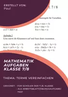 Vorschau - Arbeitsblätter - Mathematik Aufgaben Terme vereinfachen - Deckblatt