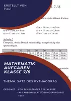 Vorschau - Arbeitsblätter - Mathematik Aufgaben Satz des Pythagoras - Deckblatt