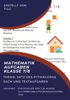 Vorschau - Arbeitsblätter - Mathematik Aufgaben Satz des Pythagoras Sach-/Textaufgaben - Deckblatt