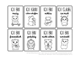 Vorschau - Mal- und Bastelvorlagen - Mutmachkarten zum Ausmalen | Hamster-Motive & positive Affirmationen | Klasse 1–4 - Seite 2