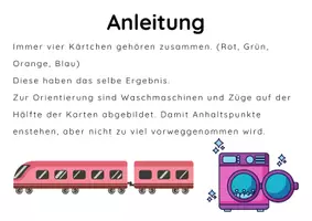 Vorschau - Fördermaterial/Inklusion - Vier Kärtchen Rechenübung im ZR 100Waschmaschine und Züge - Seite 2