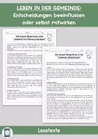 Vorschau - Arbeitsblätter - Wie können Bürger bei den Entscheidungen der Gemeinde mitbestimmen? - Deckblatt