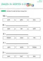 Vorschau - Arbeitsblätter - Mathematik Klasse 1 und 2: Zahlen in Worten. - Deckblatt