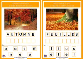 Aperçu - Apprentissages en autonomie - Reconstituer un mot avec les lettres mobiles – automne – avec modèle / sans modèle (OFFERT AVEC LOGO) - Page 2