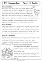 Vorschau - Arbeitsblätter - "11. November - Sankt Martin" - Lesetext mit Fragen und Lösungen - Seite 1